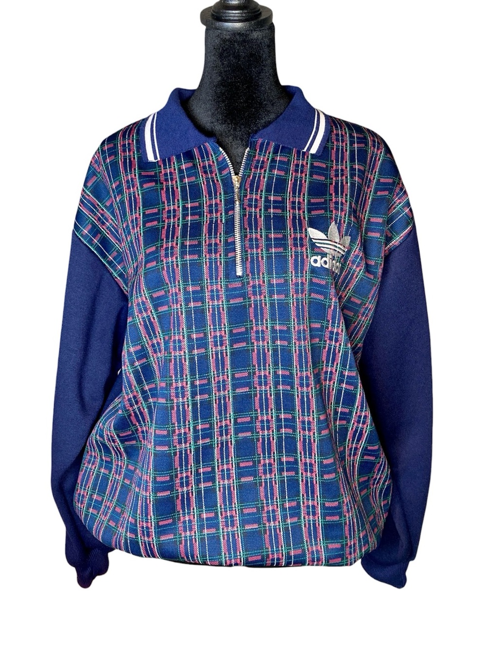 Vintage Adidas Originals Tartan Plaid 1/4 Zip-Up Polo Sweater